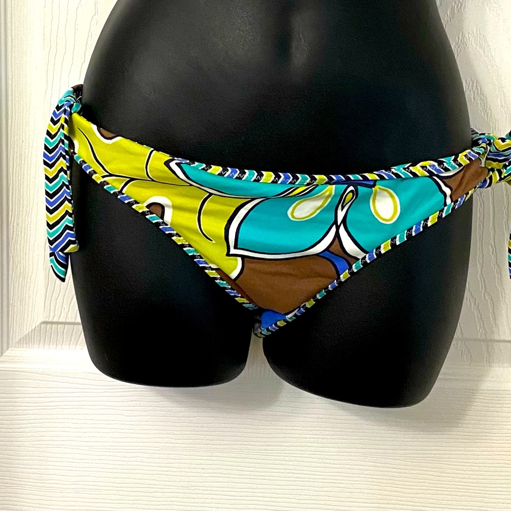 Tommy Bahama S Isla Floral Turquoise Brown Hi Waist Hankerchief Bikini Bottoms